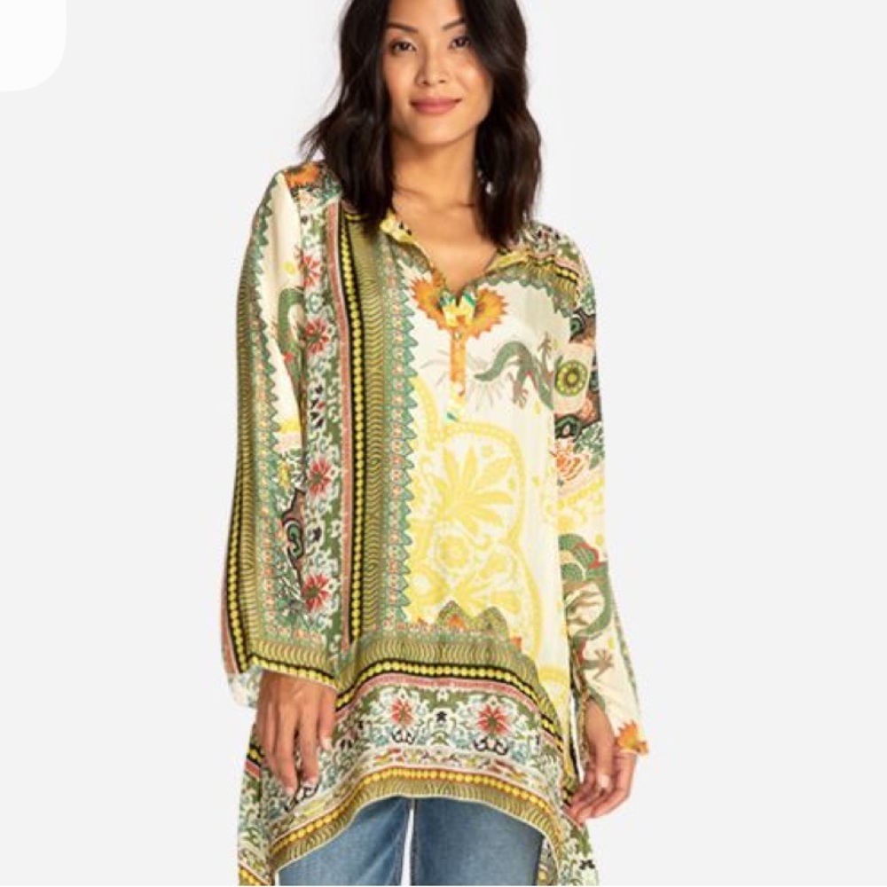 Johnny Was Dragon 🐉 Border Silk Tunic - Sz. L🐲